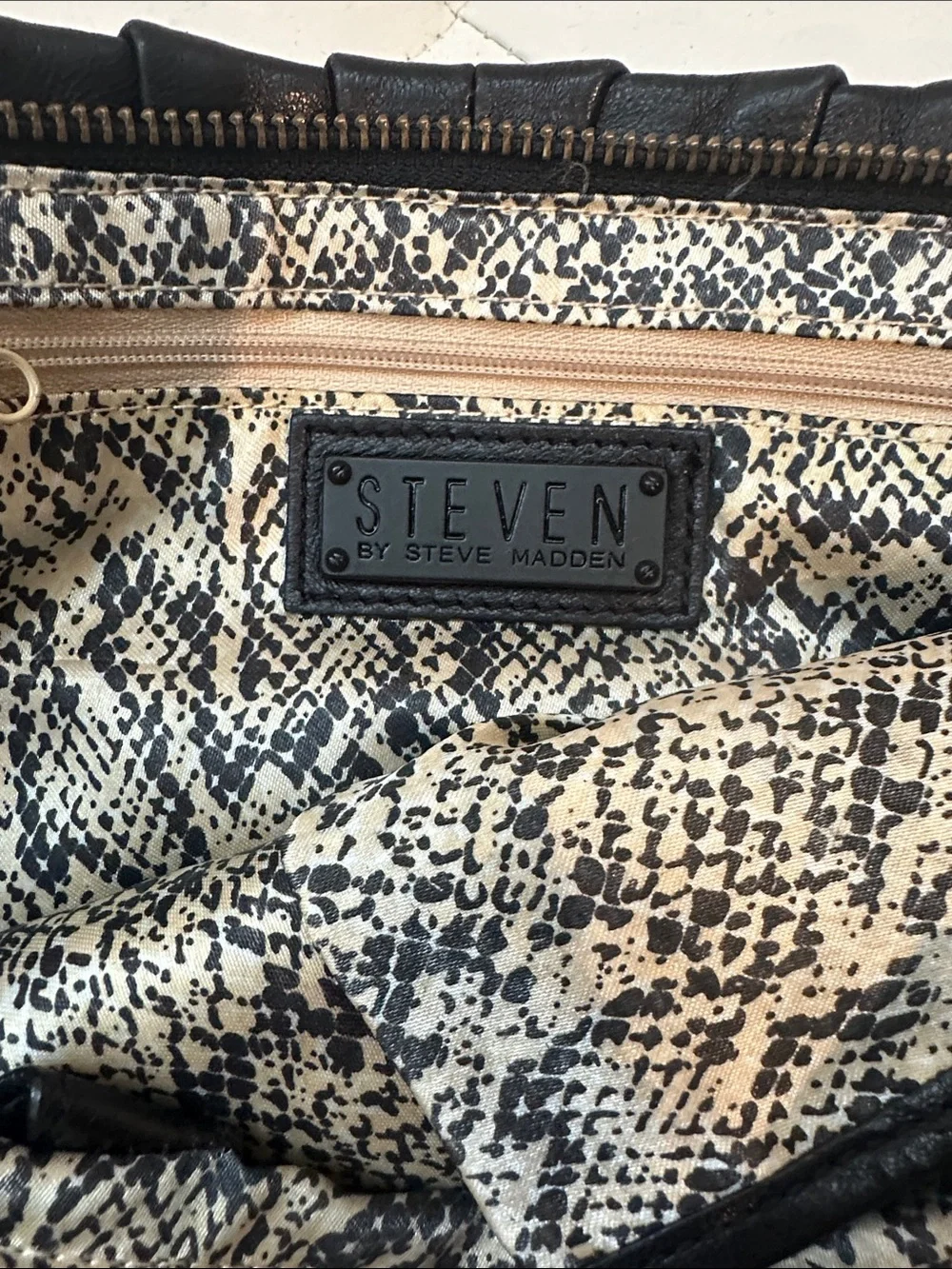 Steve Madden Black Ruched Leather Clutch with Tassel